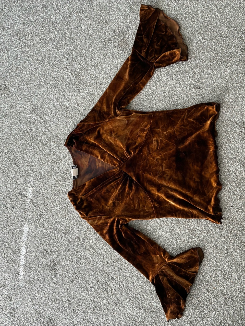 Fashion Bug Velvet V-Neck Bell Sleeve Top - Brown